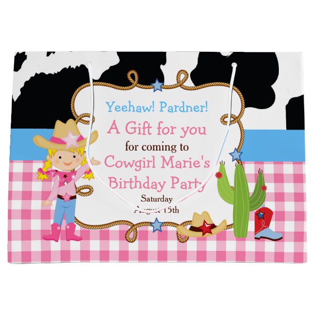 Blonde Cowgirl Western Thank You Large Gift Bag (Front)