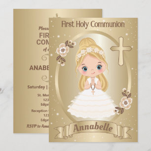 Blonde Cute Girl First Holy Communion Invitation
