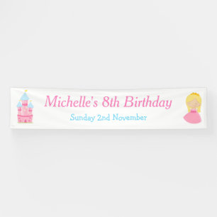 Blonde Cute Princess and Dragon Birthday Party Banner