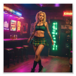 Blonde Dread Punk Girl Parading in Dive Bar Photo Print