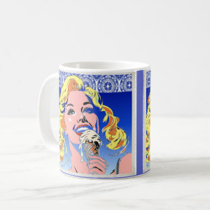 Blonde Eating Ice Cream Colourful 60s Pop Art Styl Coffee Mug