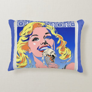 Blonde Eating Ice Cream Colourful 60s Pop Art Styl Decorative Cushion