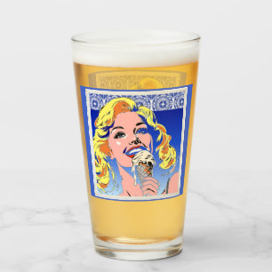 Blonde Eating Ice Cream Colourful 60s Pop Art Styl Glass