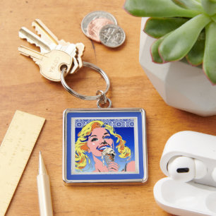Blonde Eating Ice Cream Colourful 60s Pop Art Styl Key Ring
