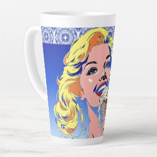 Blonde Eating Ice Cream Colourful 60s Pop Art Styl Latte Mug