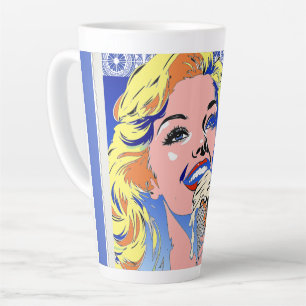 Blonde Eating Ice Cream Colourful 60s Pop Art Styl Latte Mug