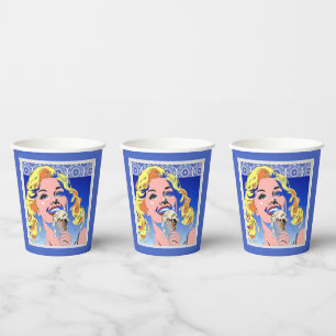 Blonde Eating Ice Cream Colourful 60s Pop Art Styl Paper Cups