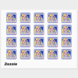 Blonde Eating Ice Cream Colourful 60s Pop Art Styl Square Sticker