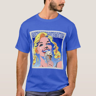 Blonde Eating Ice Cream Colourful 60s Pop Art Styl T-Shirt