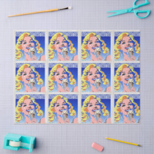 Blonde Eating Ice Cream Colourful 60s Pop Art Styl Tissue Paper
