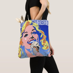 Blonde Eating Ice Cream Colourful 60s Pop Art Styl Tote Bag