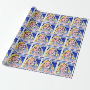 Blonde Eating Ice Cream Colourful 60s Pop Art Styl Wrapping Paper