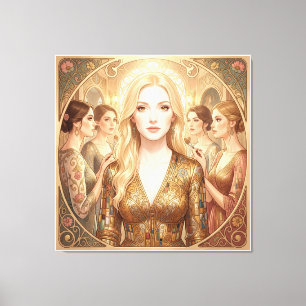 Blonde Elegance in Pastel Blooms Canvas Print