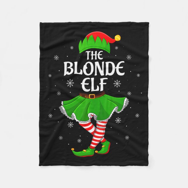 Blonde Elf Christmas Family Girls Women Elf Squad  Fleece Blanket (Front)