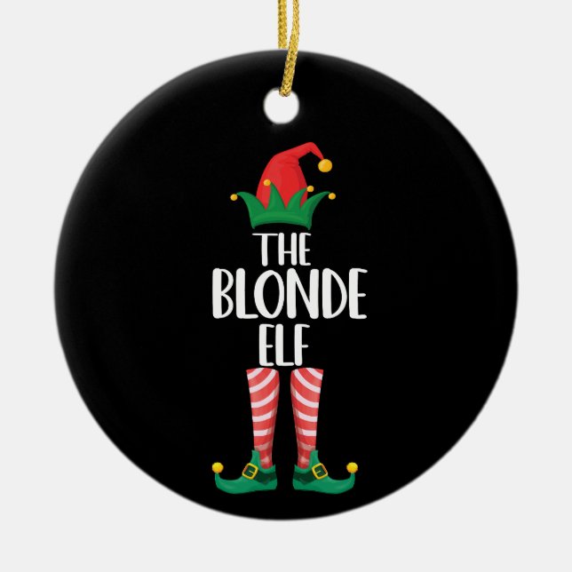 Blonde Elf Matching Family Christmas Party Elf Ceramic Tree Decoration (Front)