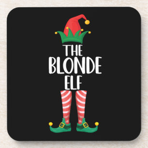 Blonde Elf Matching Family Christmas Party Elf Coaster