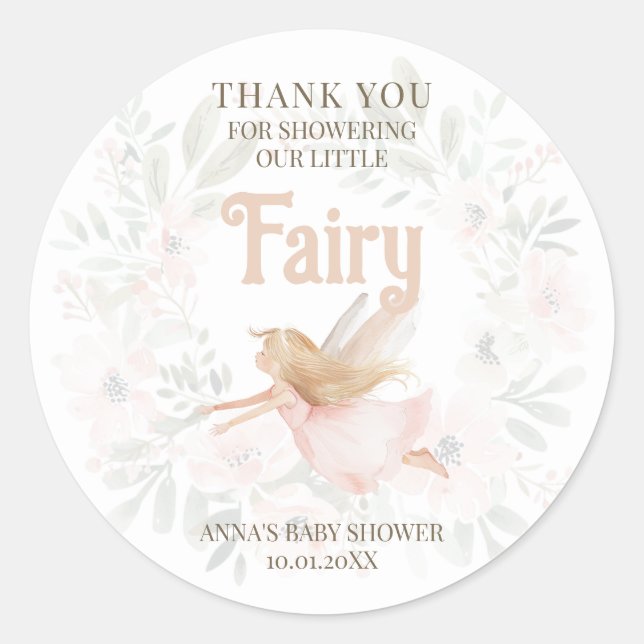 Blonde Fairy Baby Shower Thank You Classic Round Sticker (Front)