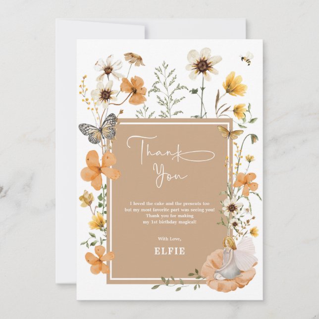 Blonde Fairy Boho Wildflower Garden Girl Birthday Thank You Card (Front)