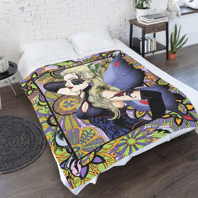 Blonde Fairy Floral Purple Fleece Blanket (Creator Uploaded)