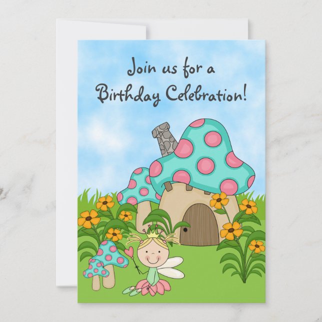Blonde Fairy Princess and Garden Birthday Invite (Front)