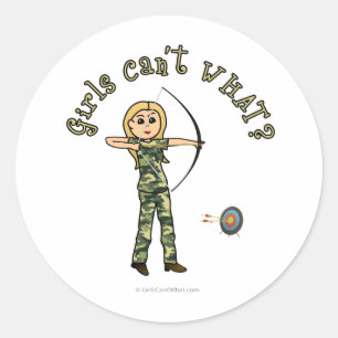 Blonde Female Archery in Camouflage Classic Round Sticker