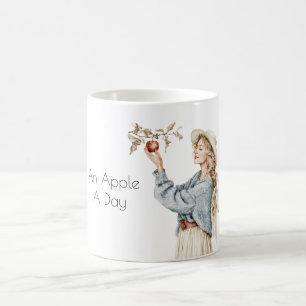 Blonde Female Blue Sweater Apple A Day Coffee Mug