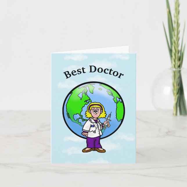 Blonde Female Doctor with Syringe Greeting Card (Front)