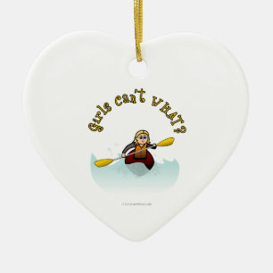 Blonde Female Kayaker Ceramic Tree Decoration