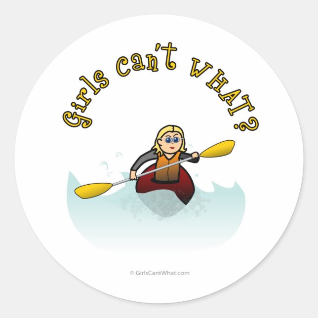 Blonde Female Kayaker Classic Round Sticker (Front)