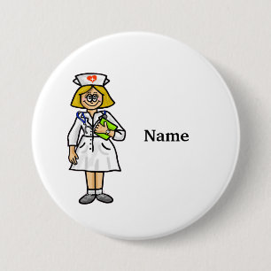 Blonde Female Nurse Button  Add Name!