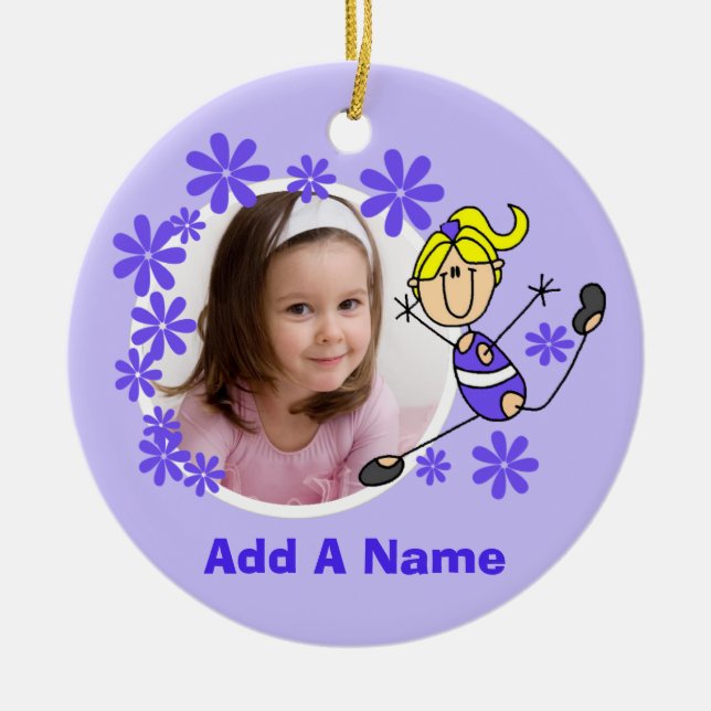 Blonde Female Stick Figure Gymnast Ornament (Front)