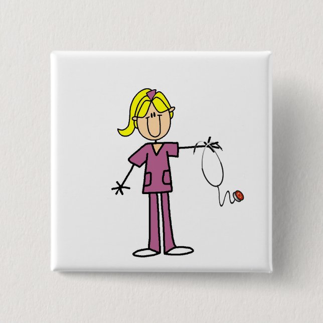 Blonde Female Stick Figure Nurse 15 Cm Square Badge (Front)