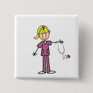 Blonde Female Stick Figure Nurse 15 Cm Square Badge