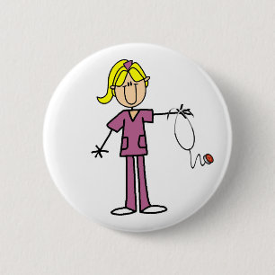 Blonde Female Stick Figure Nurse 6 Cm Round Badge