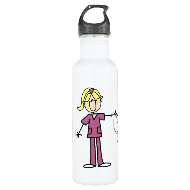 Blonde Female Stick Figure Nurse 710 Ml Water Bottle (Front)