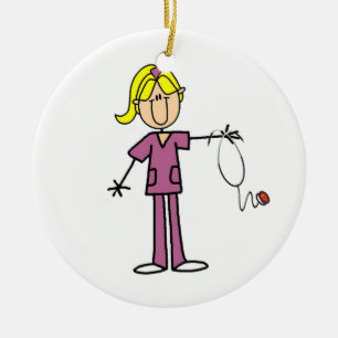 Blonde Female Stick Figure Nurse Ceramic Tree Decoration