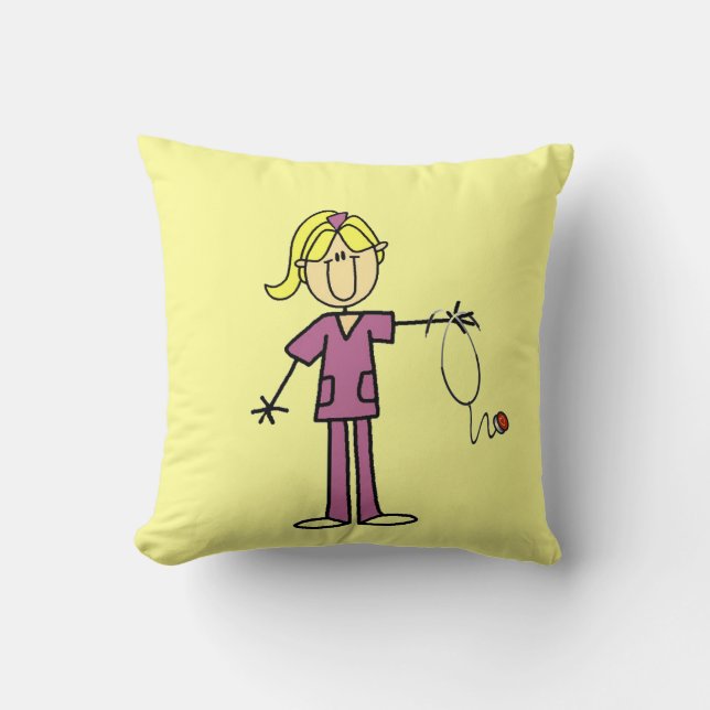 Blonde Female Stick Figure Nurse Cushion (Front)