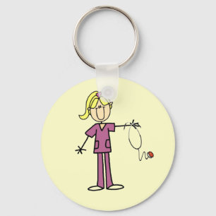 Blonde Female Stick Figure Nurse Key Ring