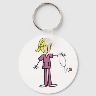 Blonde Female Stick Figure Nurse Key Ring