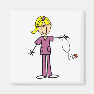 Blonde Female Stick Figure Nurse Magnet