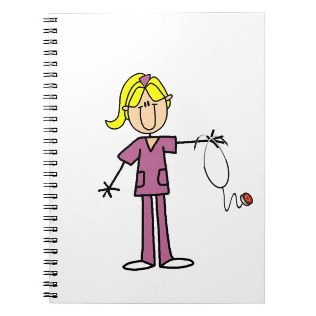 Blonde Female Stick Figure Nurse Notebook (Front)