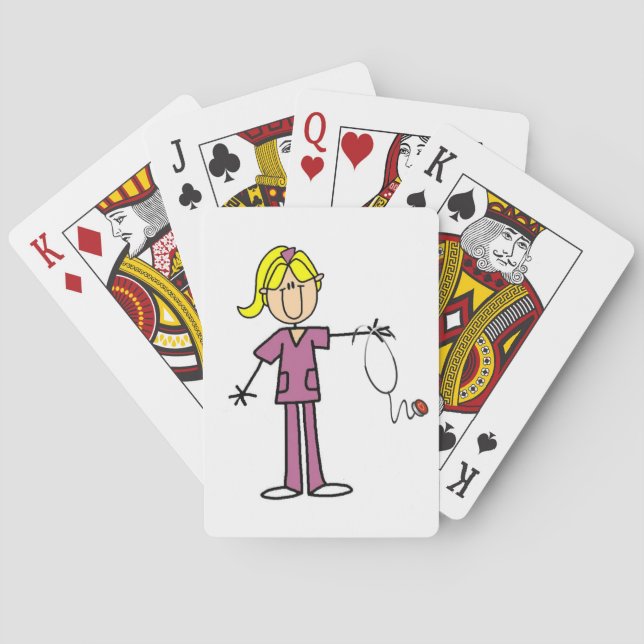 Blonde Female Stick Figure Nurse Playing Cards (Back)