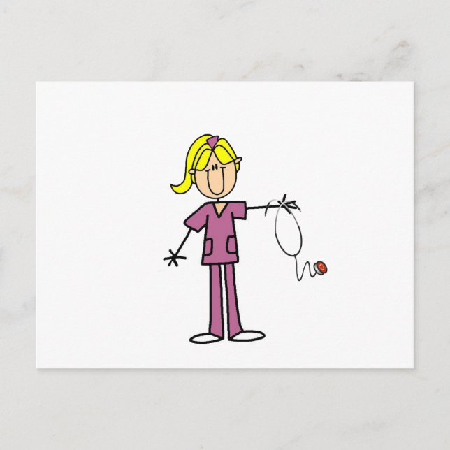 Blonde Female Stick Figure Nurse Postcard (Front)