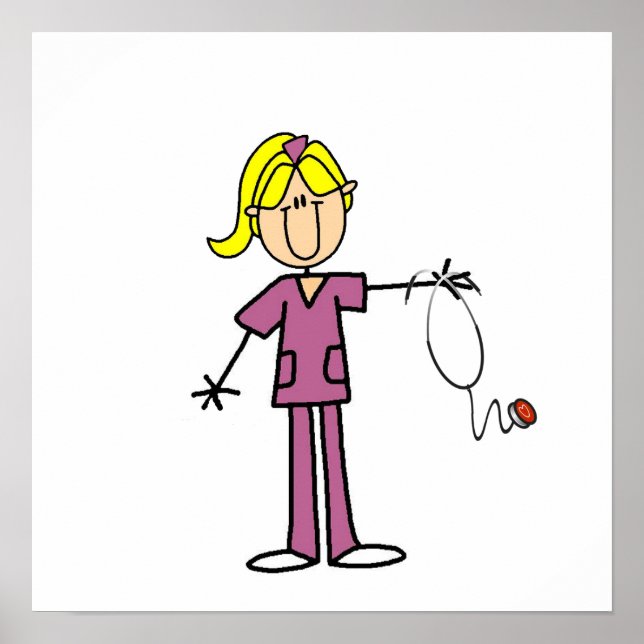 Blonde Female Stick Figure Nurse Poster (Front)