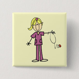 Blonde Female Stick Figure Nurse T-shirts 15 Cm Square Badge