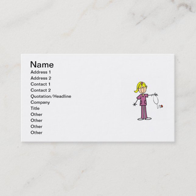 Blonde Female Stick Figure Nurse T-shirts Business Card (Front)