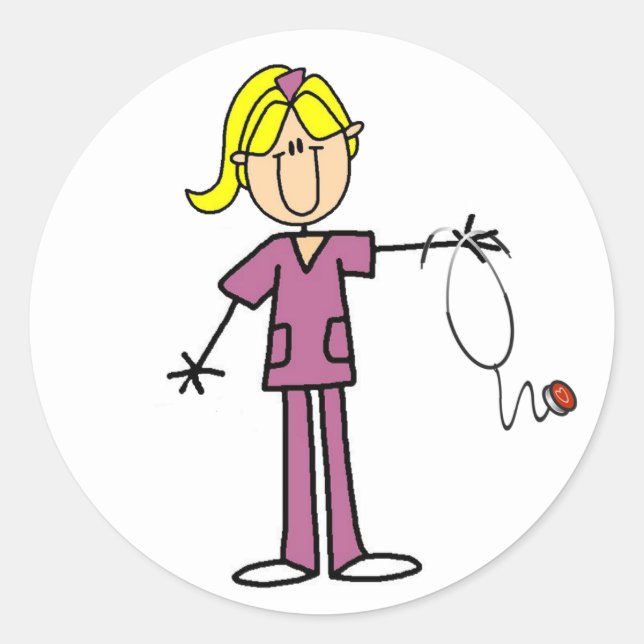 Blonde Female Stick Figure Nurse T-shirts Classic Round Sticker (Front)