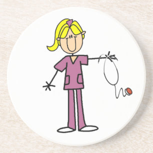 Blonde Female Stick Figure Nurse T-shirts Coaster