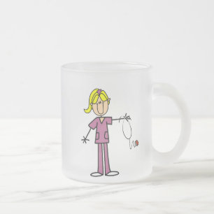Blonde Female Stick Figure Nurse T-shirts Frosted Glass Coffee Mug