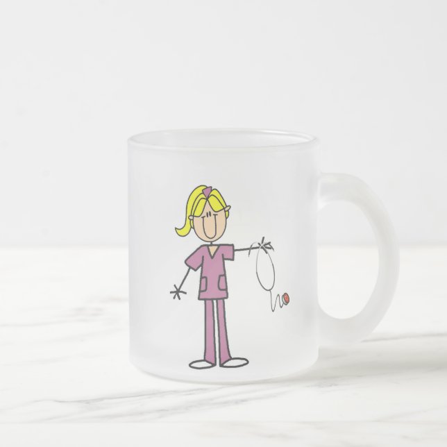 Blonde Female Stick Figure Nurse T-shirts Frosted Glass Coffee Mug (Right)